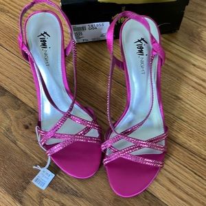 NIB hot pink satin rhinestone strappy heels 7.5